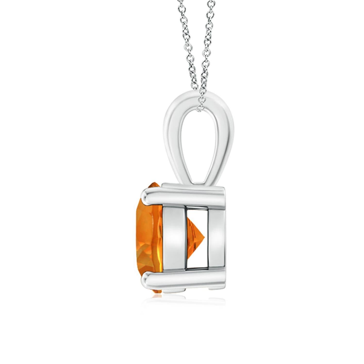 Une citrine étincelante est reliée à une balle unique et est fixée dans une monture à quatre griffes. Ce pendentif solitaire en citrine présente un design simple et attire toute l'attention sur sa teinte jaune miel. Il est réalisé en or blanc 14k.