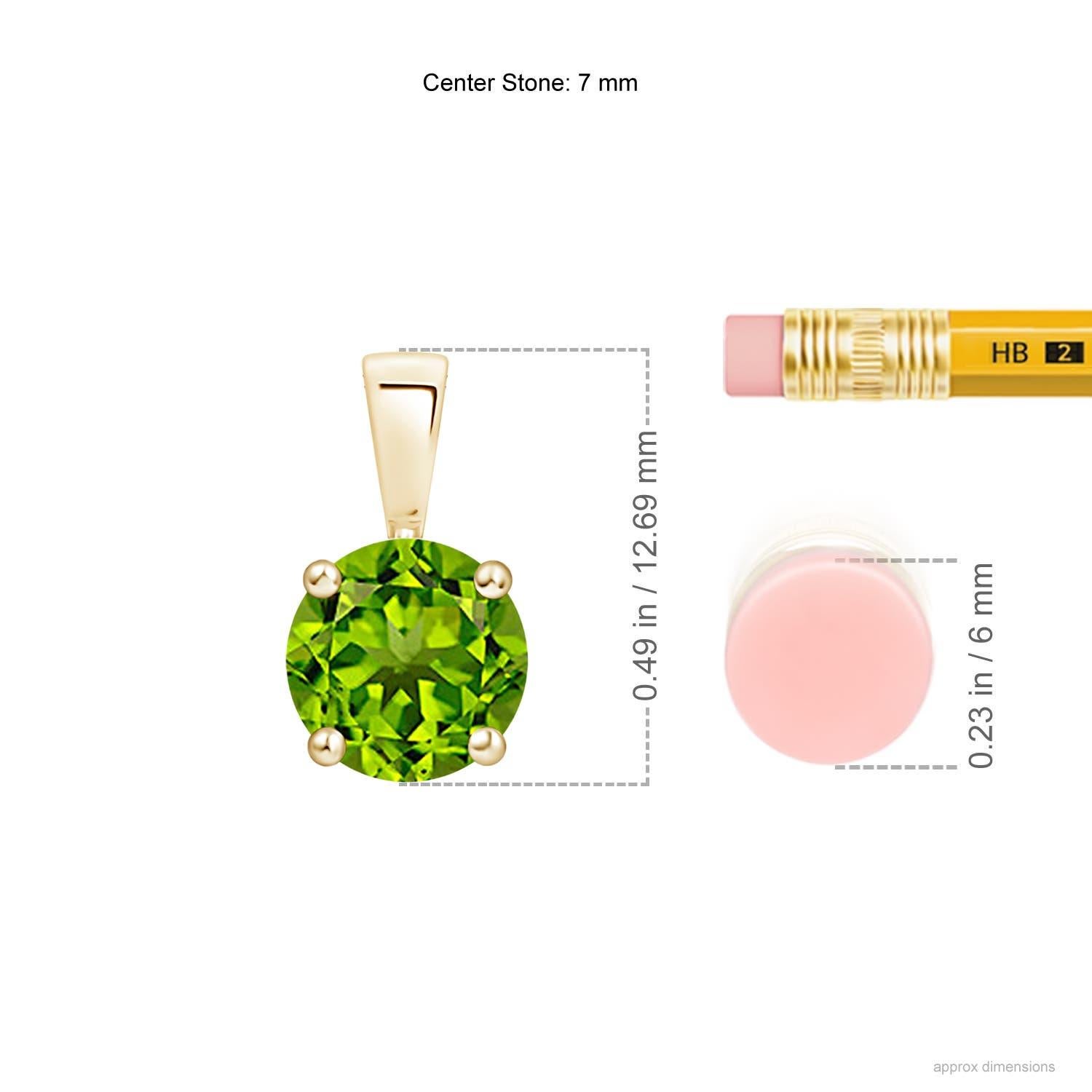 Moderne Pendentif solitaire en or jaune 14K en péridot rond classique naturel de 1,4 ct en vente