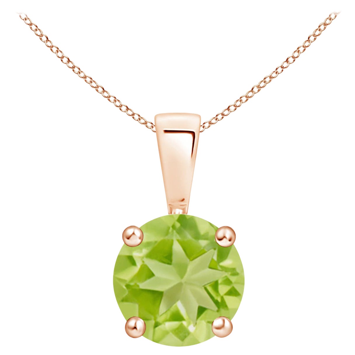 Natural Classic Round 1.4 ct Peridot Solitaire Pendant in 18K Rose Gold