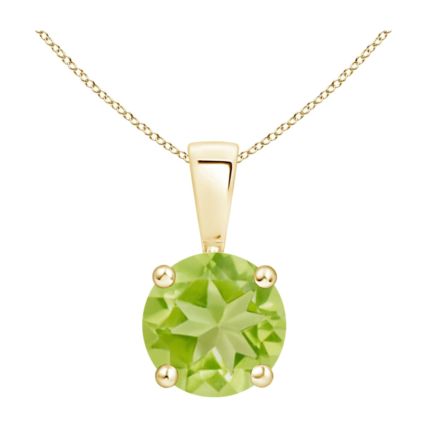 Natural Classic Round 1.4 ct Peridot Solitaire Pendant in 18K Yellow Gold