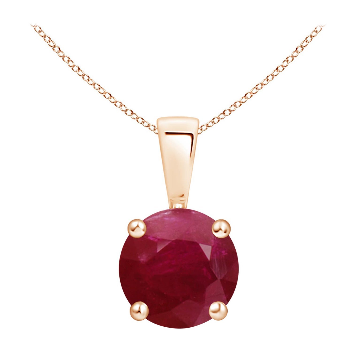 Natural Classic Round 1.4 ct Ruby Solitaire Pendant in 14K Rose Gold