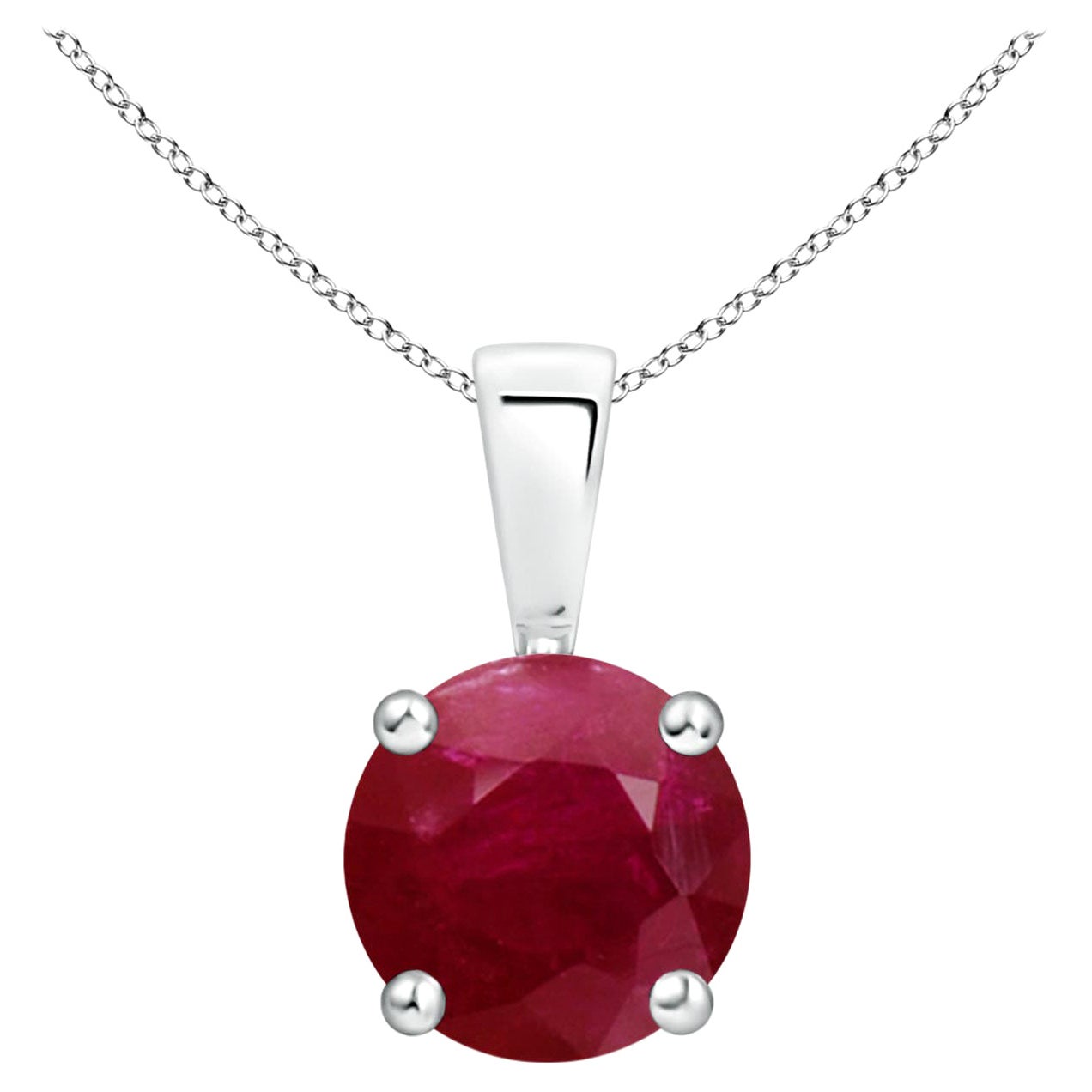 Natural Classic Round 1.4 ct Ruby Solitaire Pendant in 14K White Gold
