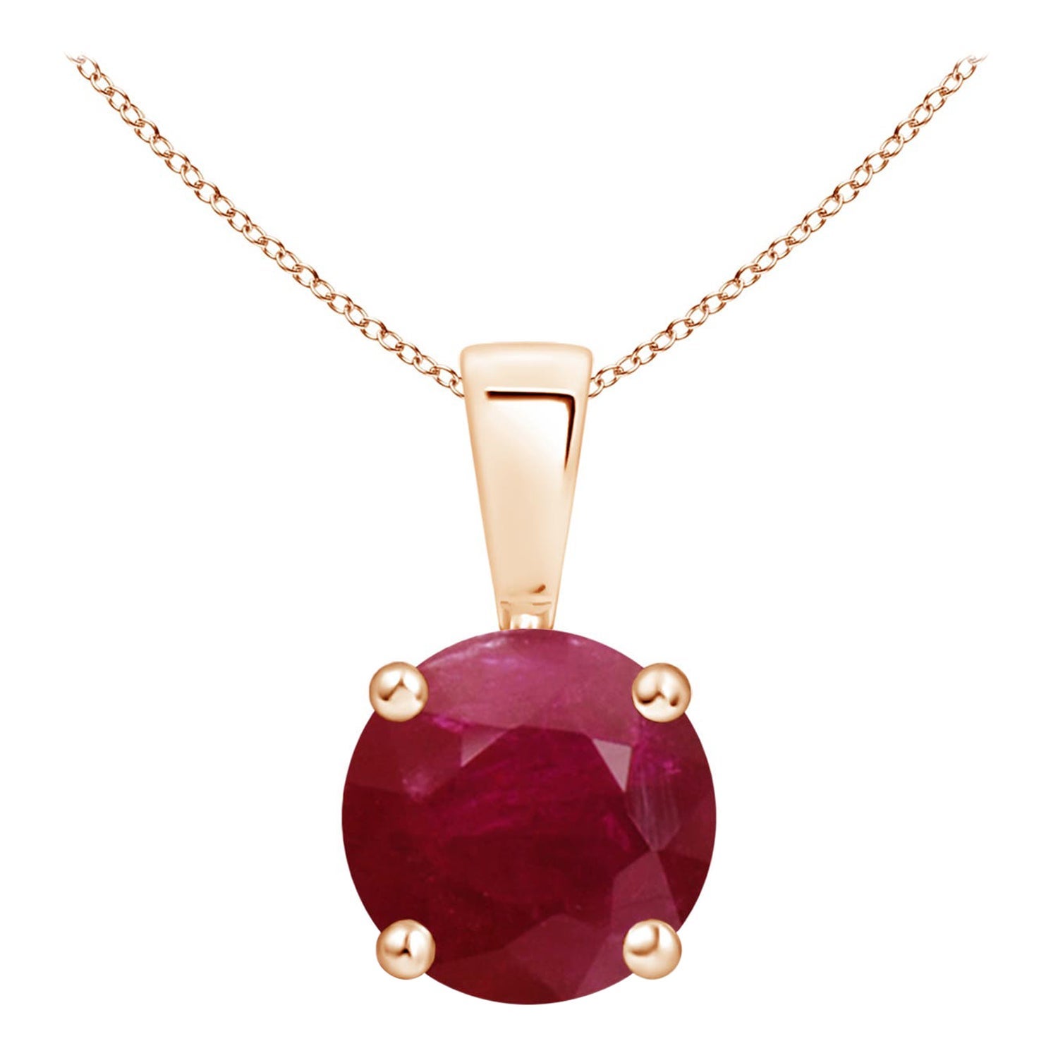 Natural Classic Round 1.4 ct Ruby Solitaire Pendant in 18K Rose Gold