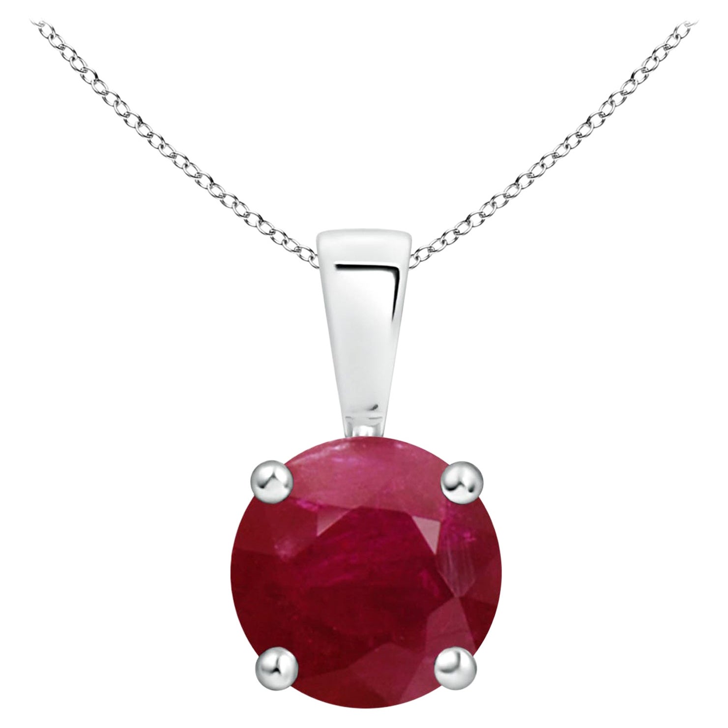 Natural Classic Round 1.4 ct Ruby Solitaire Pendant in 18K White Gold