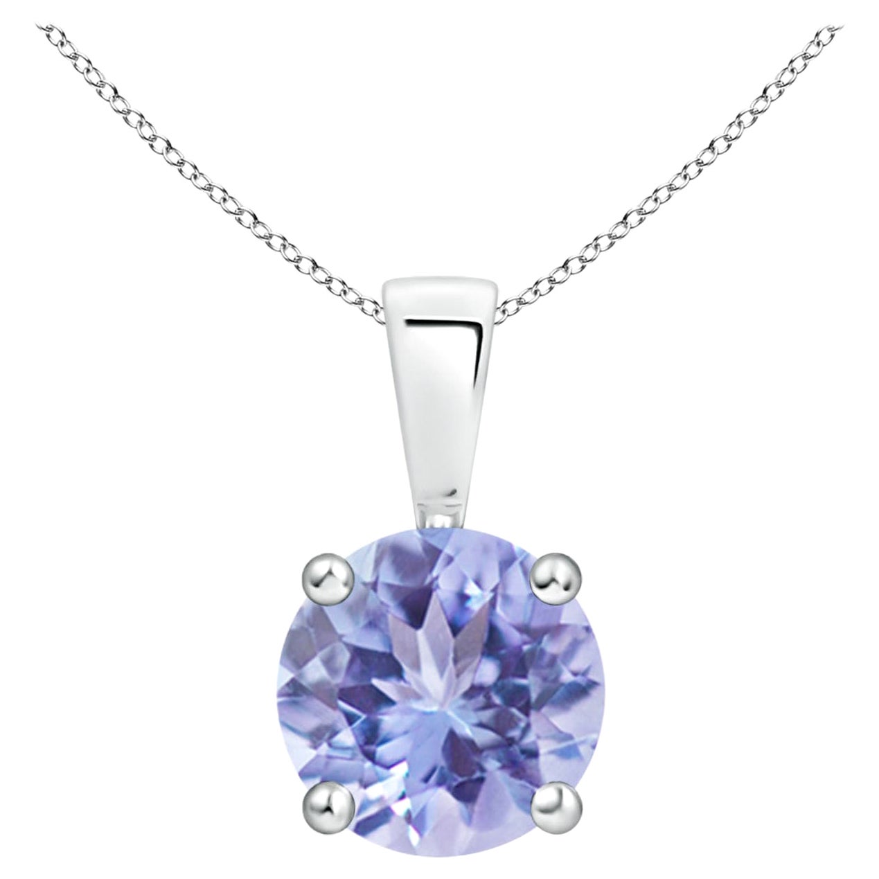 Pendentif en argent 925 avec solitaire en tanzanite ronde classique de 1,45 ct Nature Classic