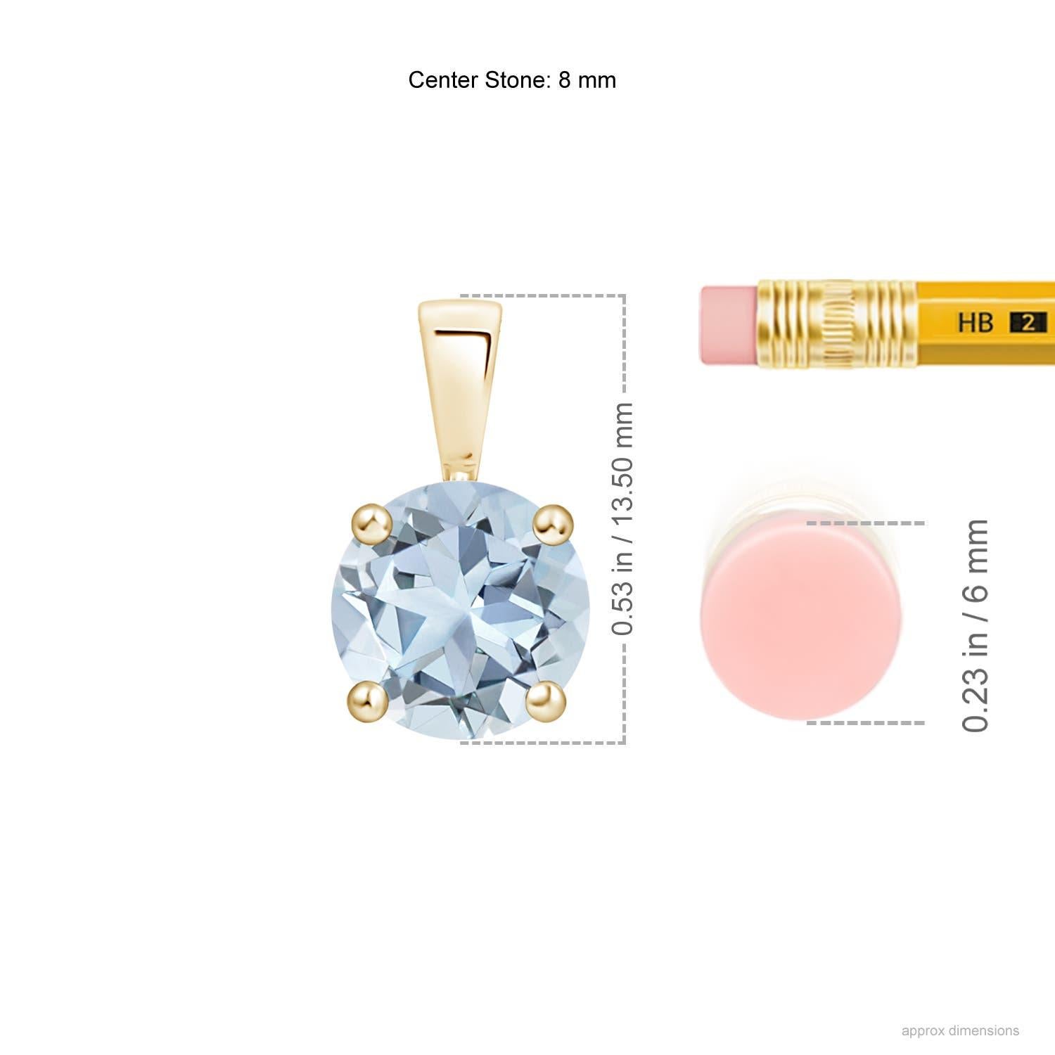 Modern Natural Classic Round 1.6 ct Aquamarine Solitaire Pendant in 14K Yellow Gold For Sale