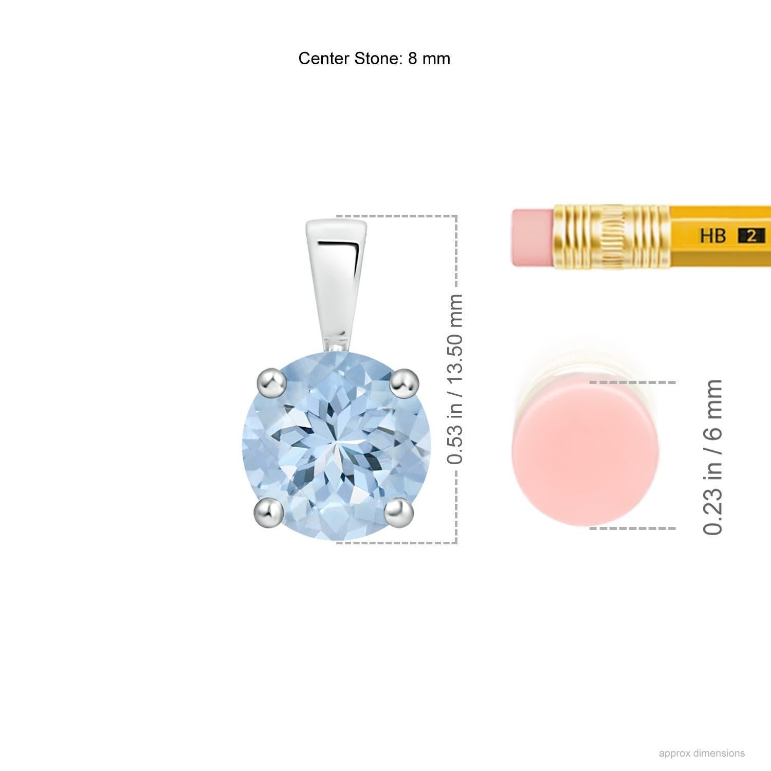 Modern Natural Classic Round 1.6 ct Aquamarine Solitaire Pendant in 925 Sterling Silver For Sale