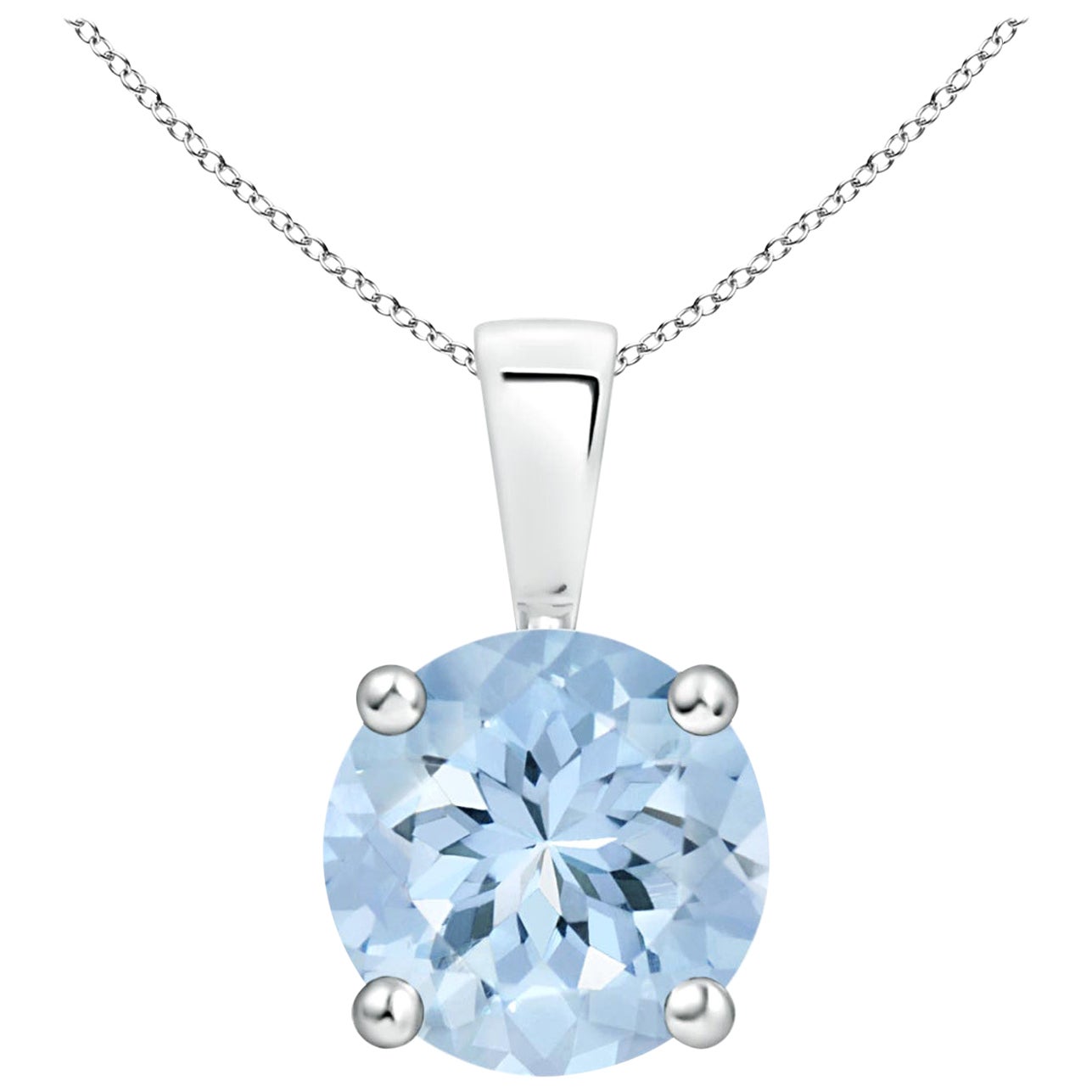 Pendentif en argent 925 avec solitaire en aigue-marine ronde classique de 1,6 ct Naturel