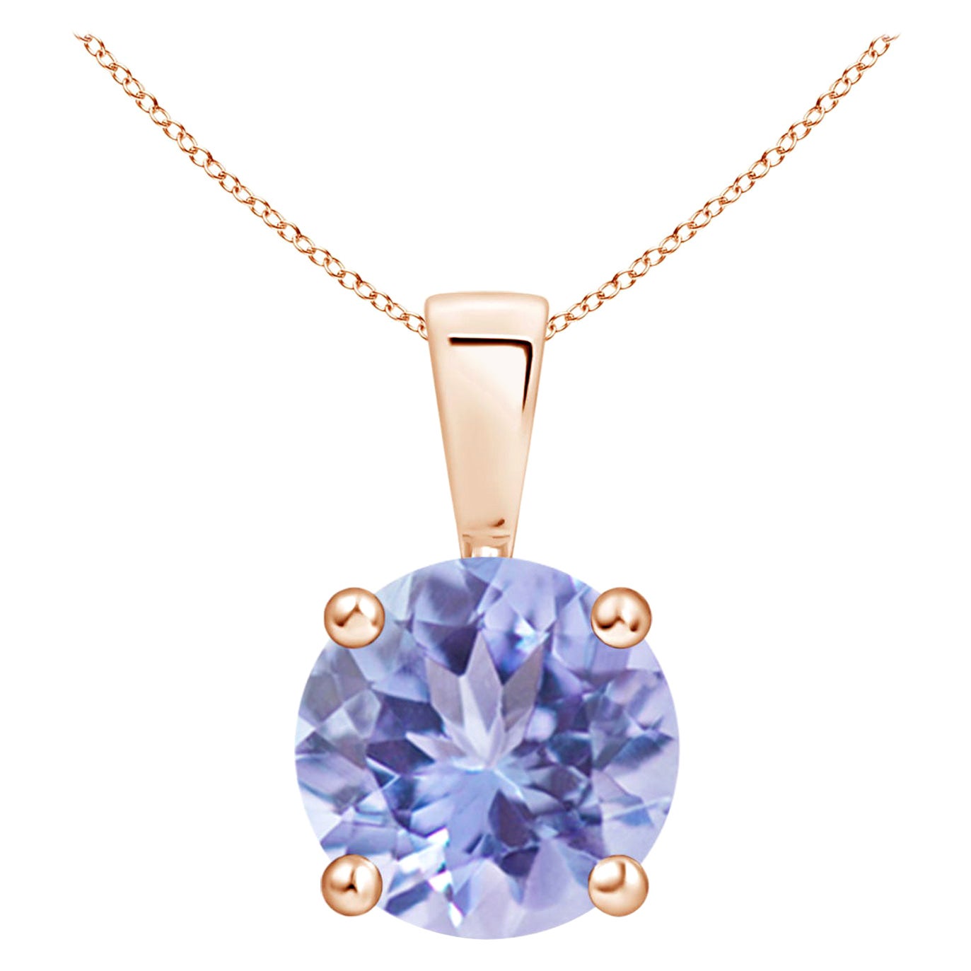 Pendentif en or rose 18 carats avec solitaire en tanzanite naturelle ronde de 1,8 ct en vente