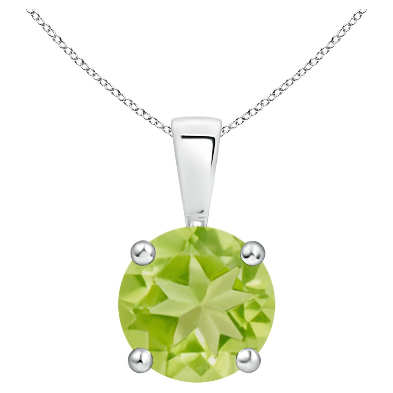 Ciondolo classico naturale con solitario di peridoto da 2 carati in oro bianco 14 carati