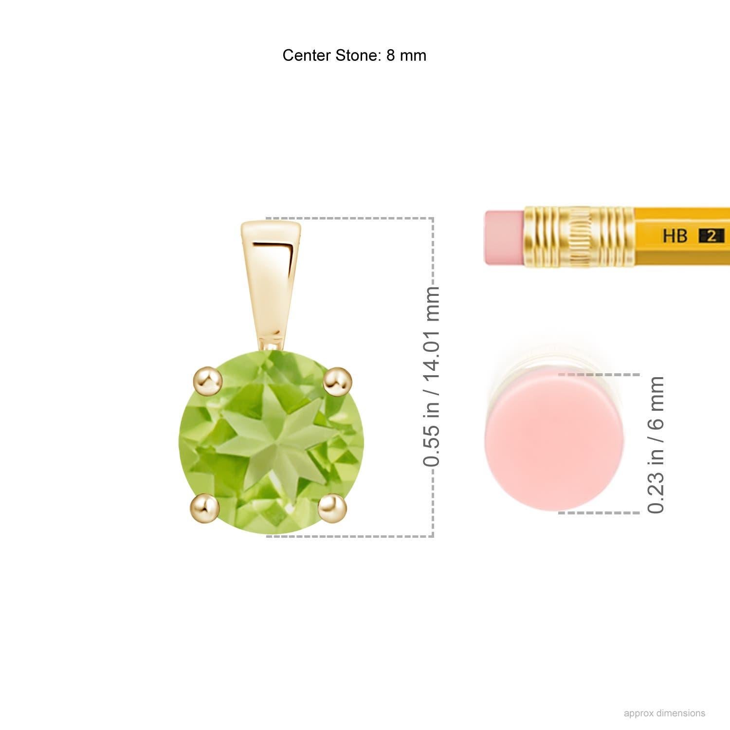 Moderne Pendentif solitaire en or jaune 14K avec péridot naturel rond et classique de 2 ct en vente