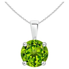 Natural Classic Round 2 ct Peridot Solitaire Pendant in 925 Sterling Silver