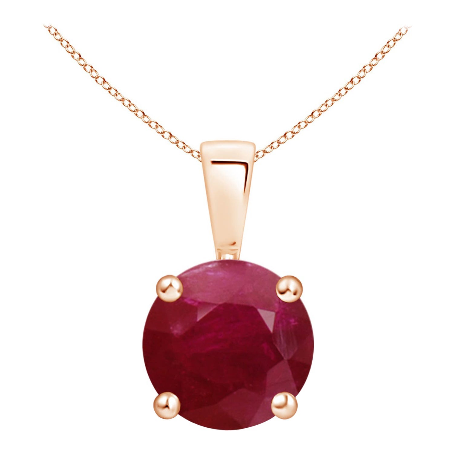 Natural Classic Round 2.1 ct Ruby Solitaire Pendant in 14K Rose Gold