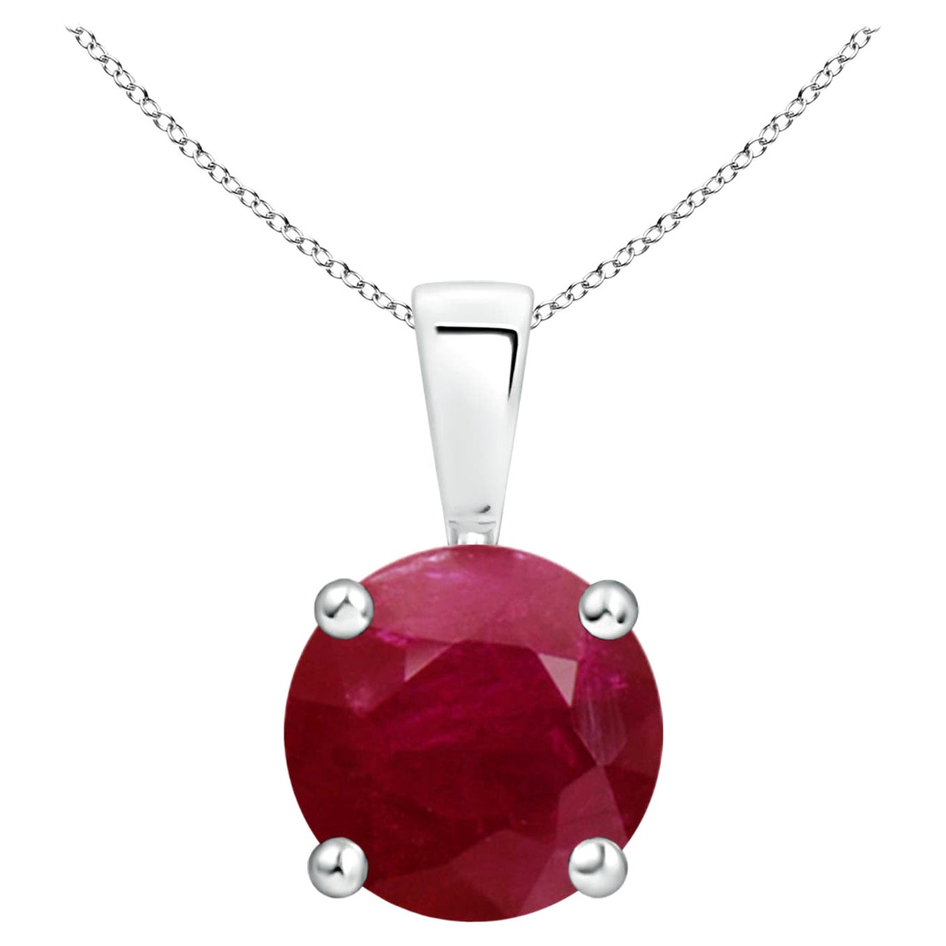 Natural Classic Round 2.1 ct Ruby Solitaire Pendant in 14K White Gold