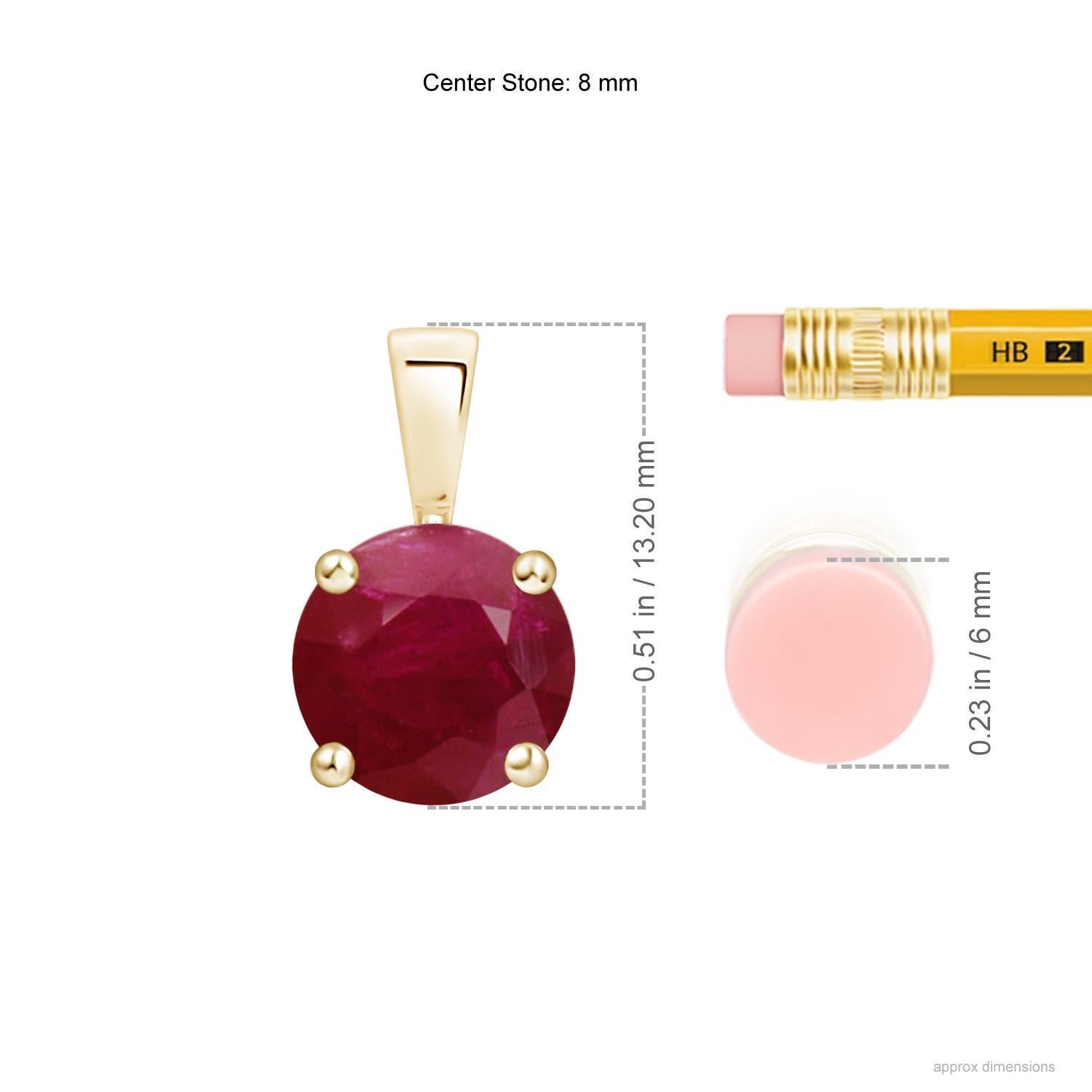 Moderne Pendentif en or jaune 18K avec solitaire en rubis naturel rond et classique de 2,1 ct en vente