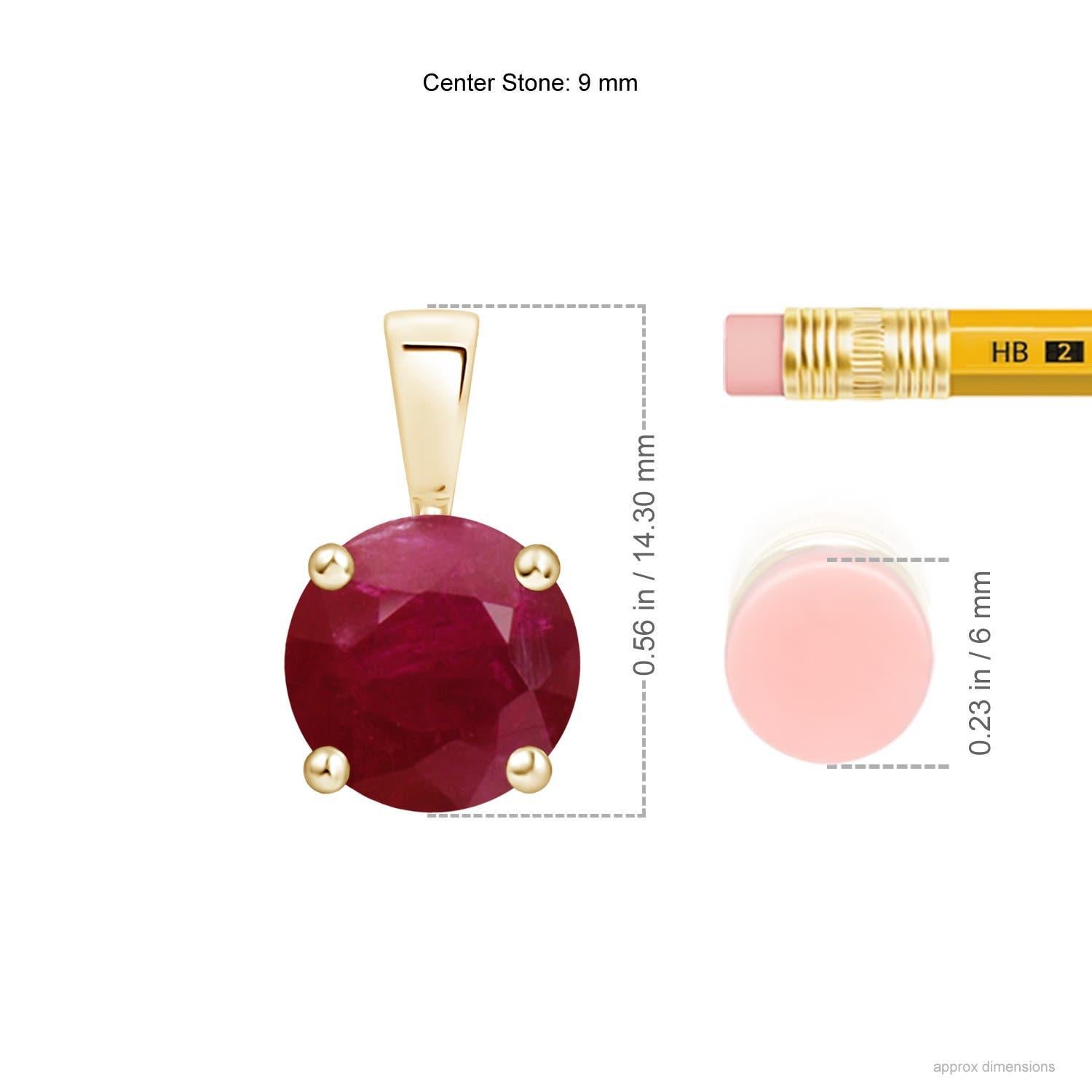 Moderne Pendentif en or jaune 14K - Nature Classic Round 3.75 ct Ruby Solitaire en vente