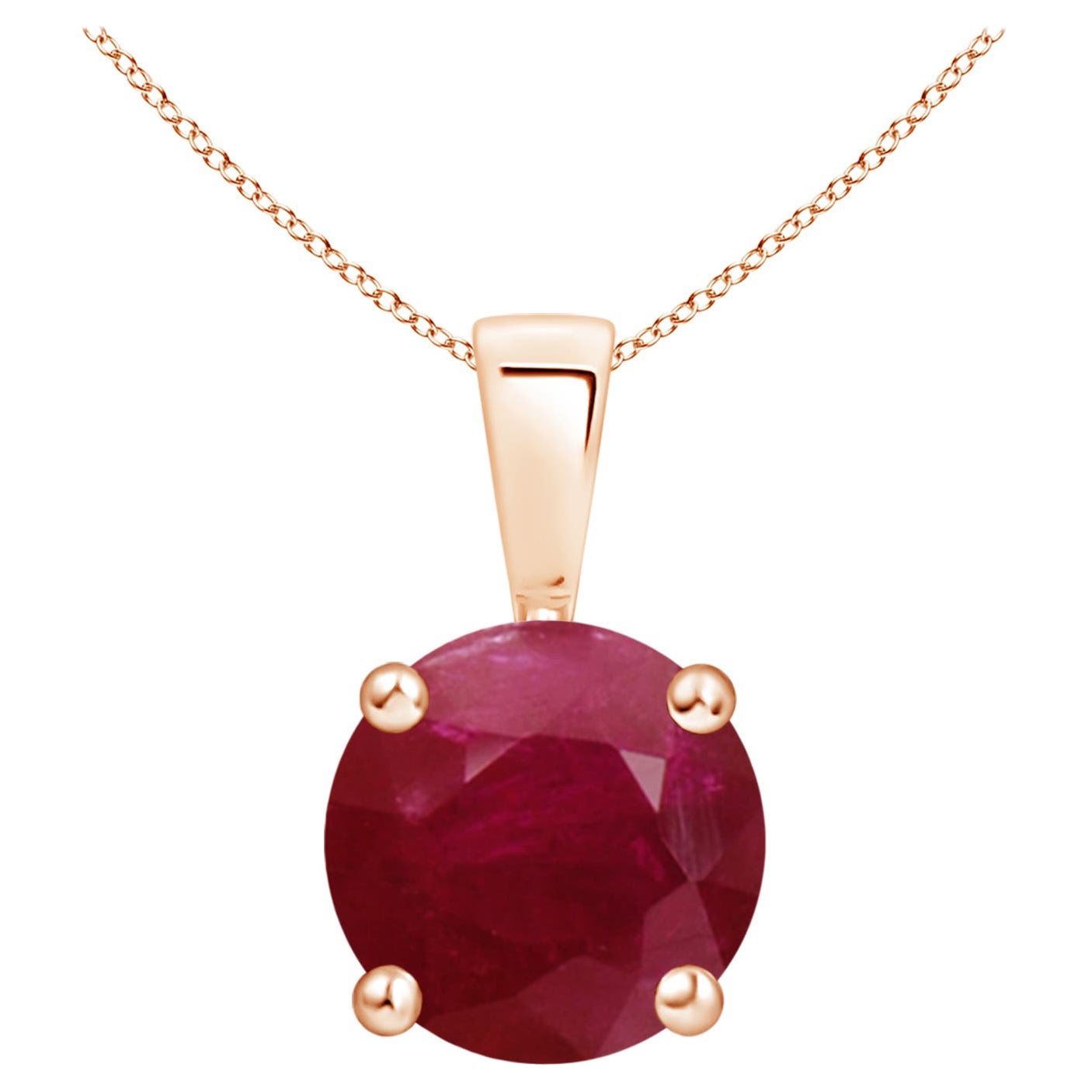 Natural Classic Round 3.75 ct Ruby Solitaire Pendant in 18K Rose Gold
