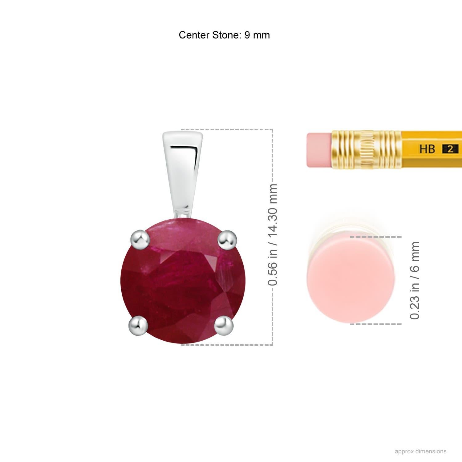 Colgante solitario de rubí natural clásico redondo de 3,75 ct en oro blanco de 18 quilates Moderno en venta
