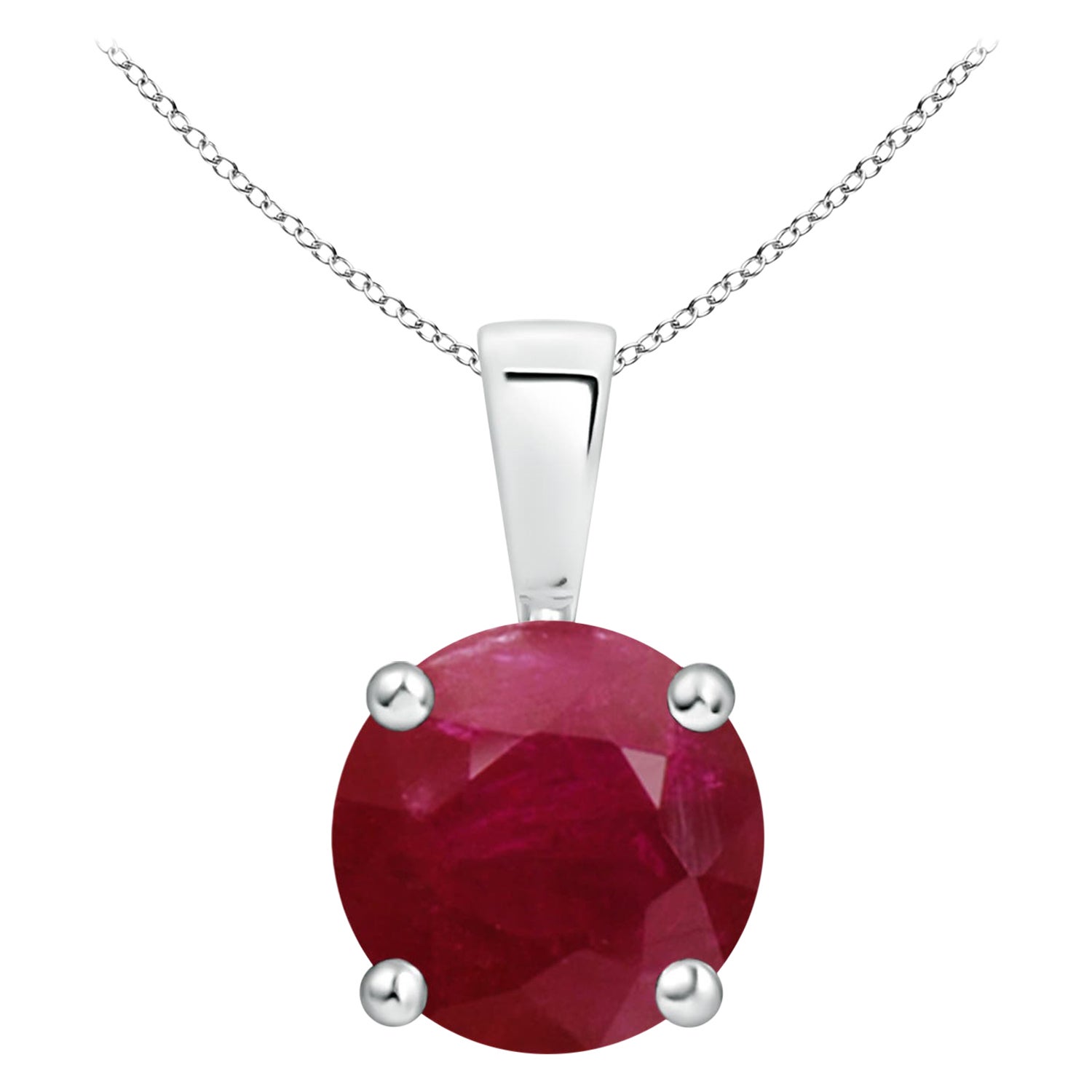 Natural Classic Round 3.75 ct Ruby Solitaire Pendant in 18K White Gold