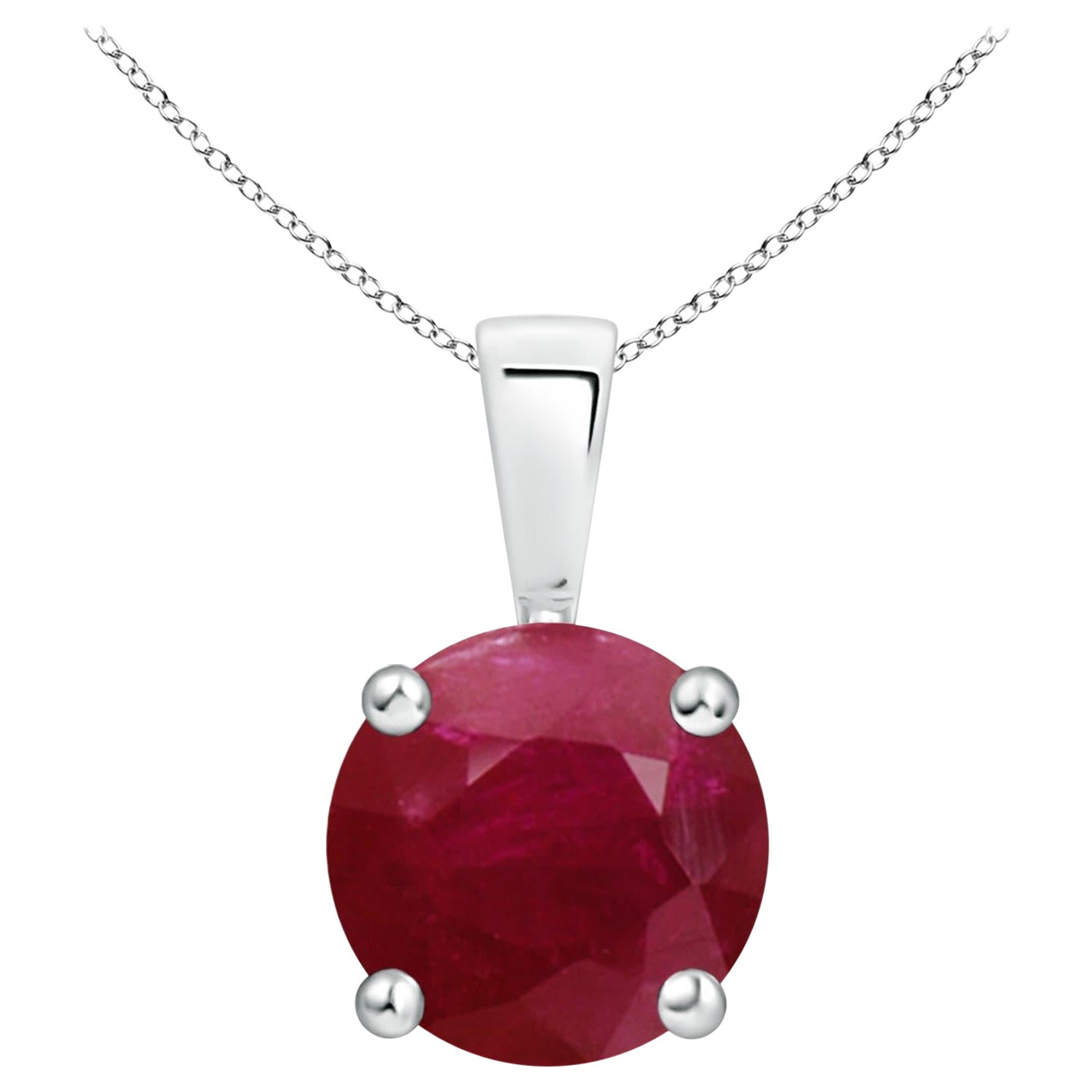 Natural Classic Round 3.75 ct Ruby Solitaire Pendant in 925 Sterling Silver