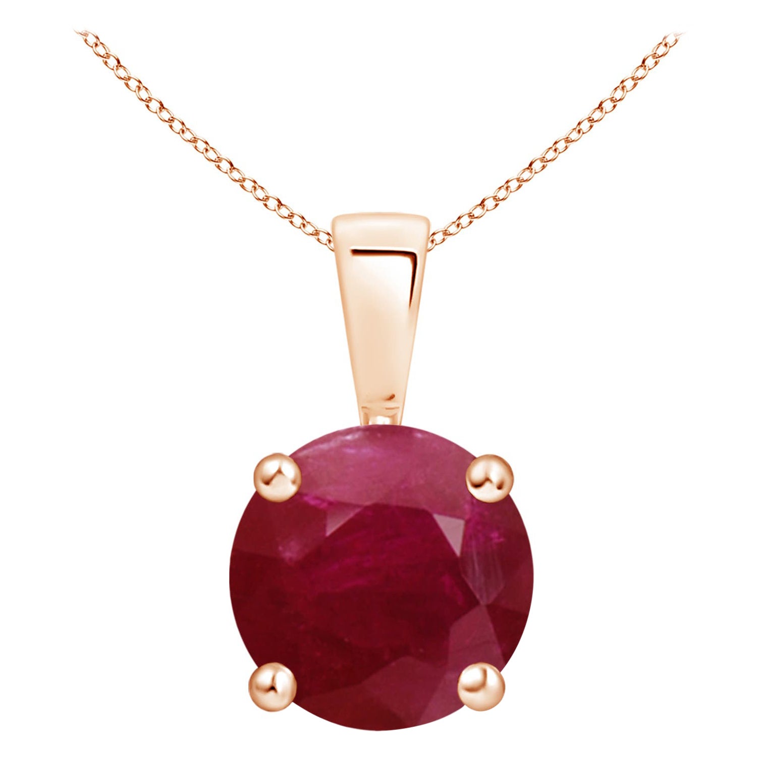 Natural Classic Round 4.5 ct Ruby Solitaire Pendant in 14K Rose Gold