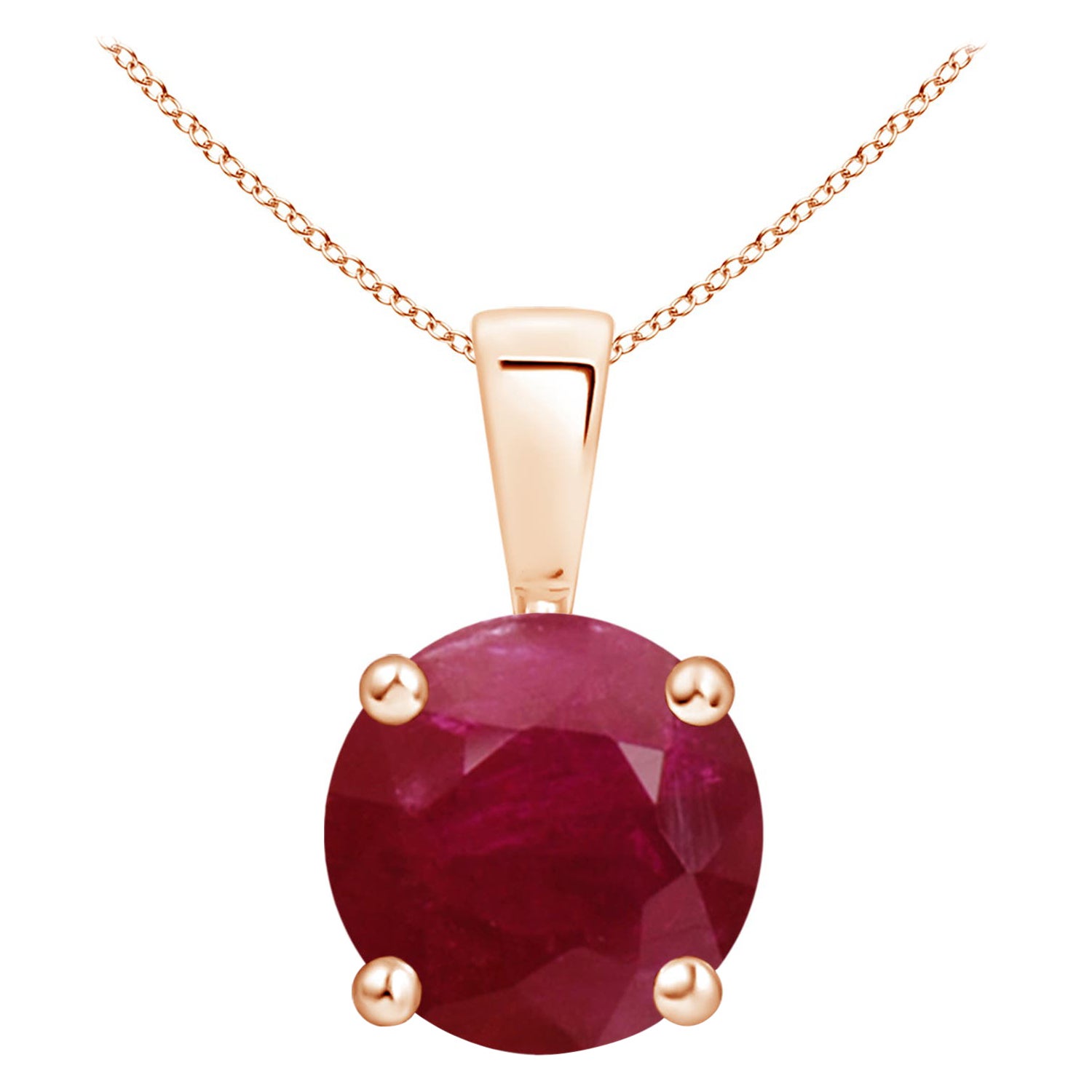Natural Classic Round 4.5 ct Ruby Solitaire Pendant in 18K Rose Gold
