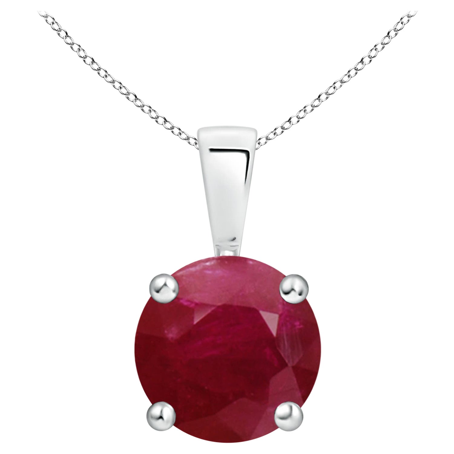 Natural Classic Round 4.5 ct Ruby Solitaire Pendant in 18K White Gold