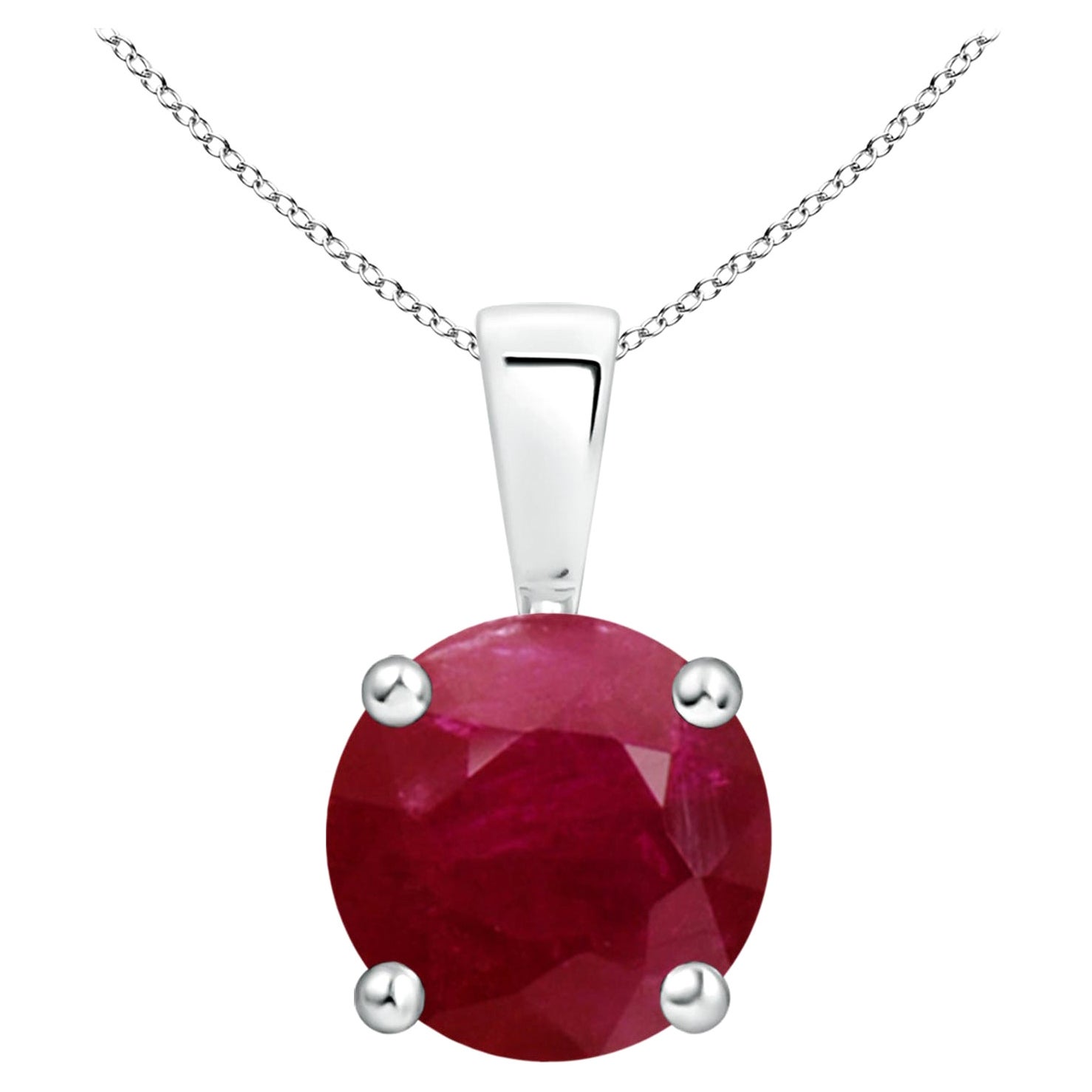 Natural Classic Round 4.5 ct Ruby Solitaire Pendant in 925 Sterling Silver