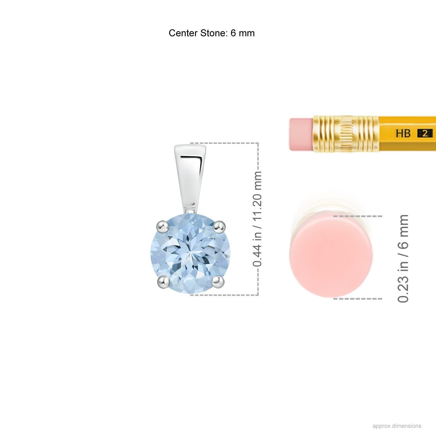 Modern Natural Classic Round Aquamarine Solitaire Pendant in 14K White Gold For Sale