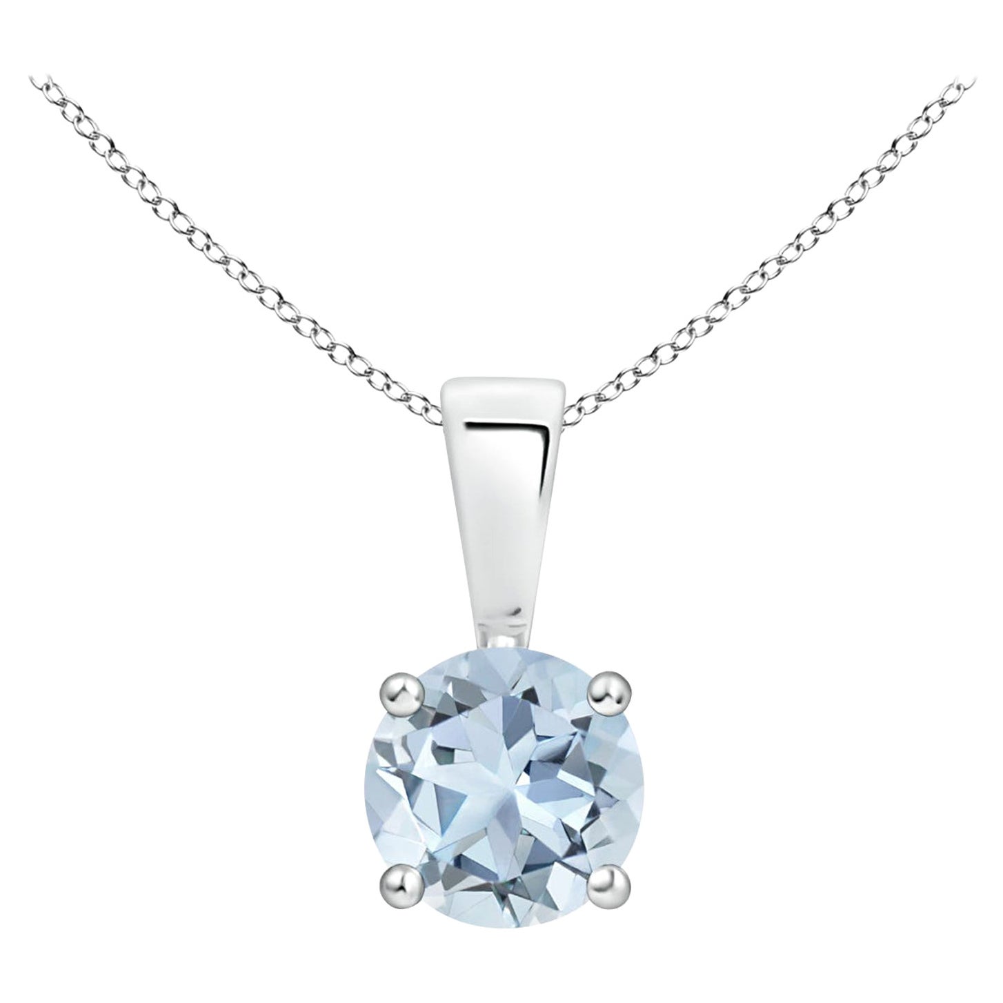 Pendentif en or blanc 18 carats avec solitaire en aigue-marine ronde naturelle Classic