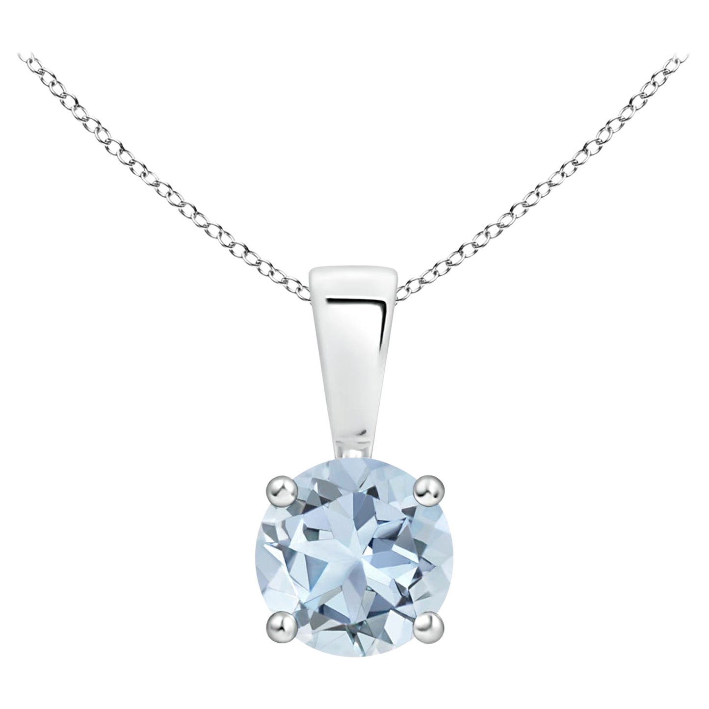 Pendentif solitaire en aigue-marine ronde classique naturelle en platine