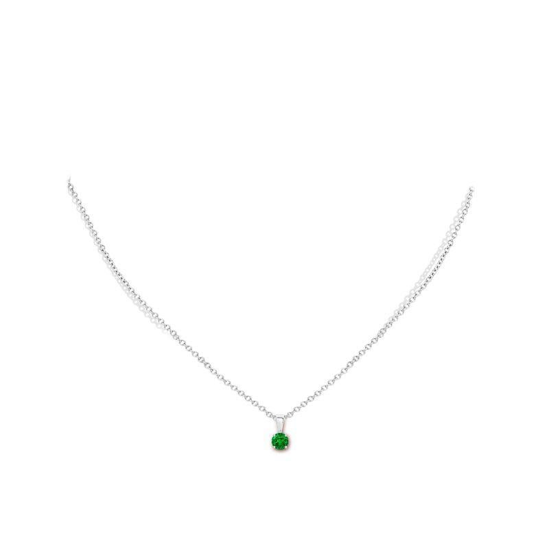 Round Cut Natural Classic Round Emerald Solitaire Pendant in Platinum (Size-4mm) For Sale