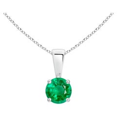 Natural Classic Round Emerald Solitaire Pendant in Platinum (Size-4mm)