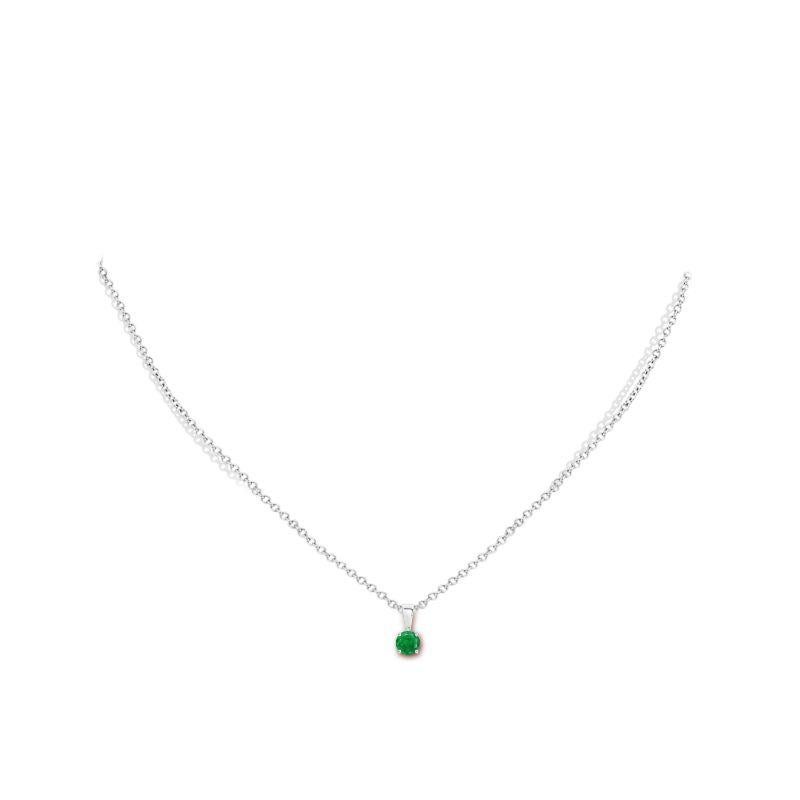 Round Cut Natural Classic Round Emerald Solitaire Pendant in Platinum (Size-5mm) For Sale