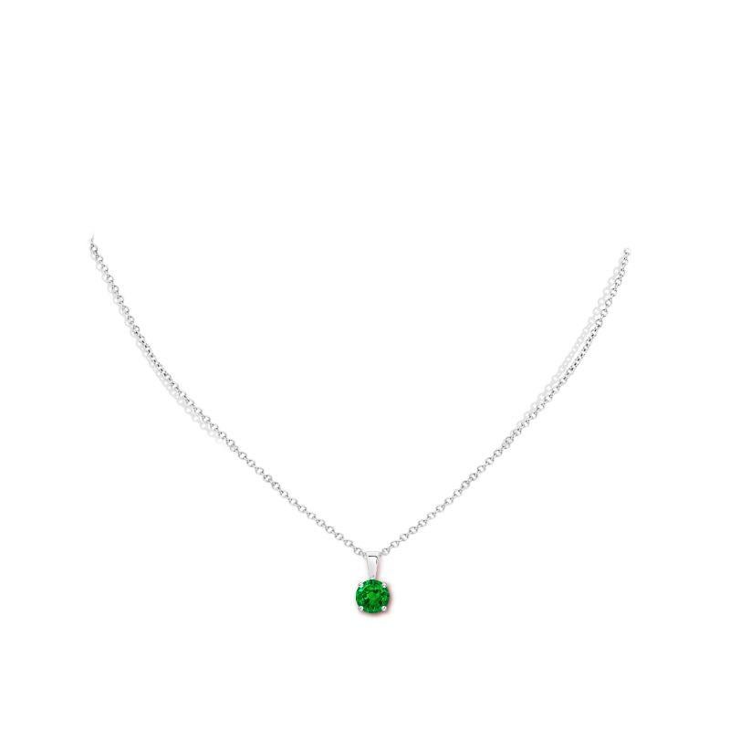 Round Cut Natural Classic Round Emerald Solitaire Pendant in Platinum (Size-6mm) For Sale