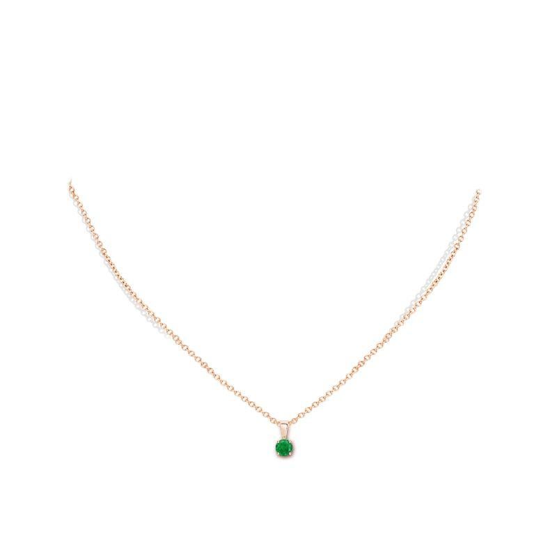 Taglio rotondo Ciondolo classico naturale con smeraldo solitario in oro rosa (misura 4 mm) in vendita