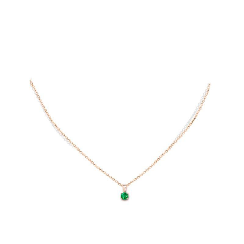 Round Cut Natural Classic Round Emerald Solitaire Pendant in Rose Gold (Size-4mm) For Sale
