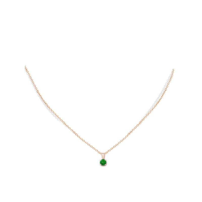 Round Cut Natural Classic Round Emerald Solitaire Pendant in Rose Gold (Size-4mm) For Sale