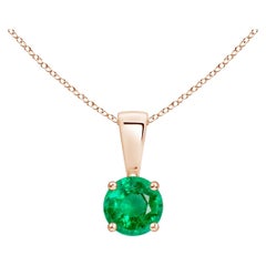 Natural Classic Round Emerald Solitaire Pendant in Rose Gold (Size-4mm)