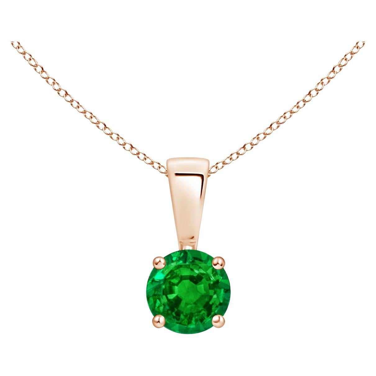 Natural Classic Round Emerald Solitaire Pendant in Rose Gold (Size-4mm) For Sale