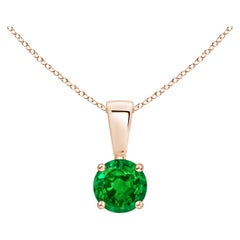 Natural Classic Round Emerald Solitaire Pendant in Rose Gold (Size-4mm)