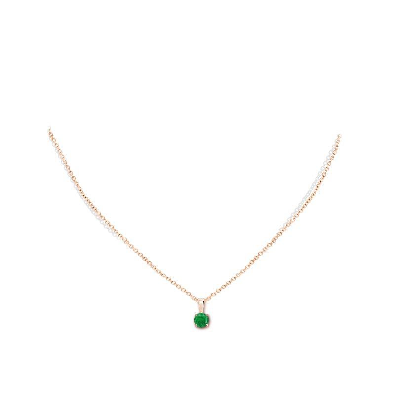 Round Cut Natural Classic Round Emerald Solitaire Pendant in Rose Gold (Size-5mm) For Sale