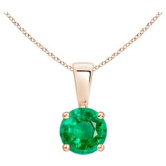 Natural Classic Round Emerald Solitaire Pendant in Rose Gold (Size-5mm)