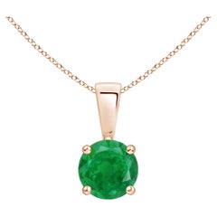 Natural Classic Round Emerald Solitaire Pendant in Rose Gold (Size-5mm)