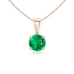Natural Classic Round Emerald Solitaire Pendant in Rose Gold (Size-5mm)