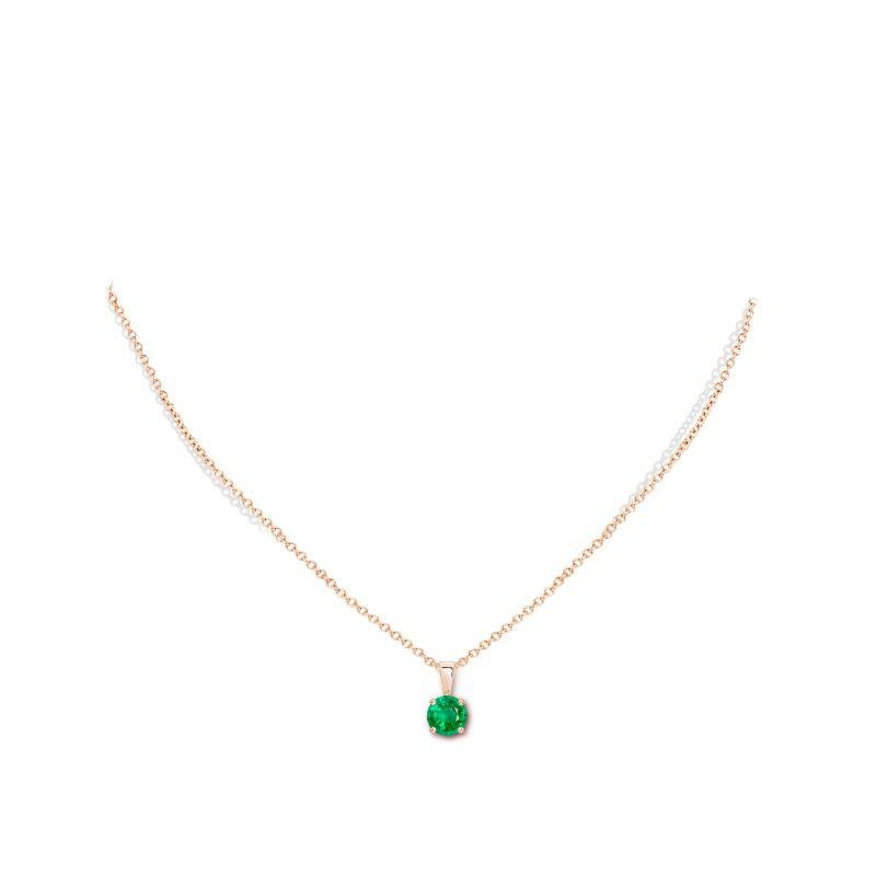 Round Cut Natural Classic Round Emerald Solitaire Pendant in Rose Gold (Size-6mm) For Sale