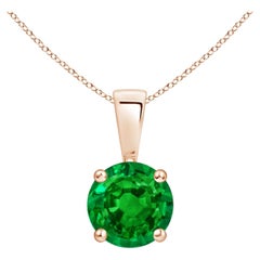 Natural Classic Round Emerald Solitaire Pendant in Rose Gold (Size-6mm)