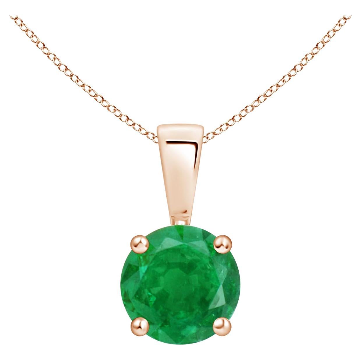Natural Classic Round Emerald Solitaire Pendant in Rose Gold (Size-6mm)