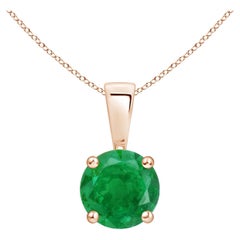 Natural Classic Round Emerald Solitaire Pendant in Rose Gold (Size-6mm)