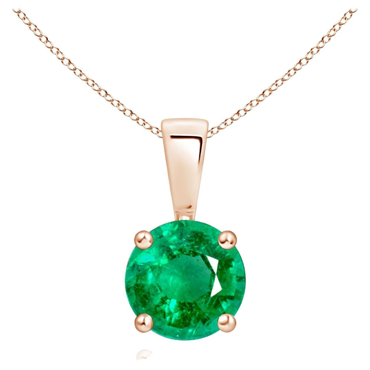 Natural Classic Round Emerald Solitaire Pendant in Rose Gold (Size-6mm) For Sale